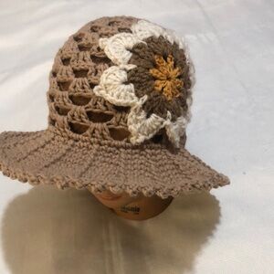 Handmade Crochet Sunflower Hat - Tan and Brown